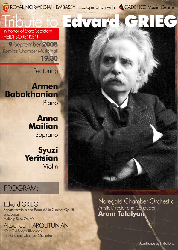 Royal Norwegian Embassy and Cadence Music Centre have organized a concert in honor of State Secretary Heidi Sorensen